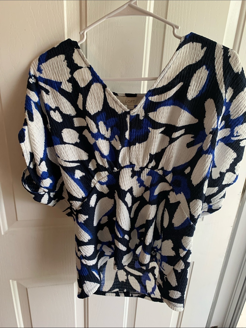 LOFT Navy, White & Royal Blue Abstract Peplum Top